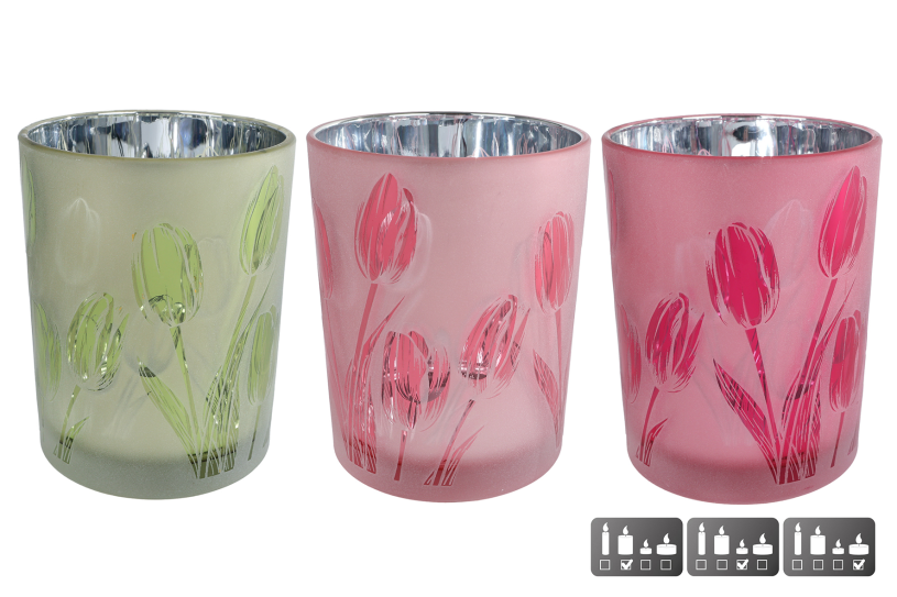 Theelichth tulip m ass kleur a3 glas 10x10x12,5cm