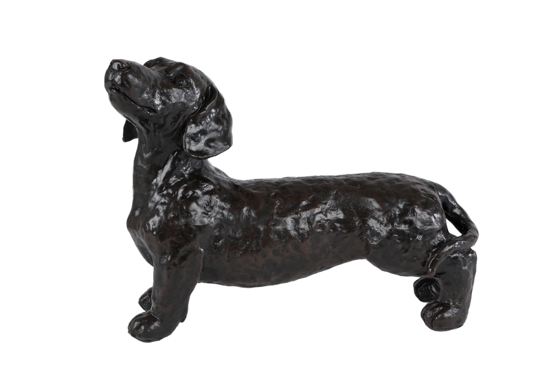 Sculptuur teckel donker bruin polystone 29x10,5x22cm