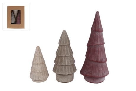 Sculptuur tree set 3 stuks aardewerk 11,5x11,5x27cm r w b