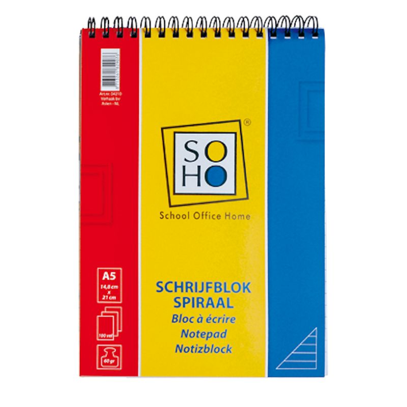 Soho schrijfblok a5 kopspiraal lijn