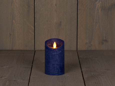 Led kaars rustiek incl. timer - 7.50x12.50cm - blauw