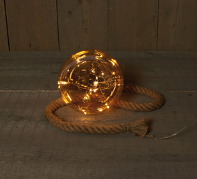 Bal glas goud 18cm aan 1 meter touw 15 leds warmwit