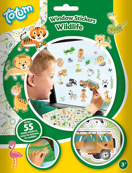 Naklejki na okno Totum Wildlife dzikie zwierzęta - zoo w dżungli - zabawki edukacyjne dla juniorów od 3 lat - ruchome, nietrwałe naklejki - naklejki w domu i w drodze