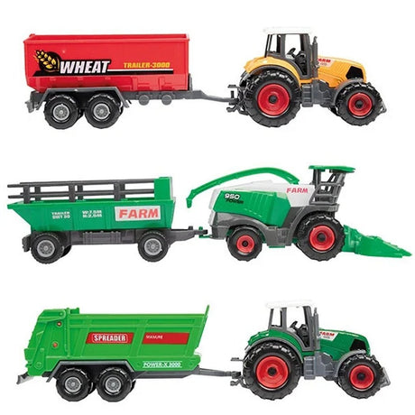 Metalowy zestaw rolniczy Toi-zabawki 6-częściowy traktor + przyczepa 4 różne