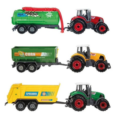 Metalowy zestaw rolniczy Toi-zabawki 6-częściowy traktor + przyczepa 4 różne