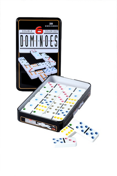 Domino podwójne w puszce - 28 kamieni z kolorowymi oczkami
