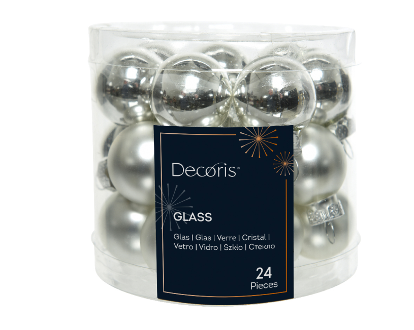 Kerstbal glas 2.50cm 24 stuks - zilver