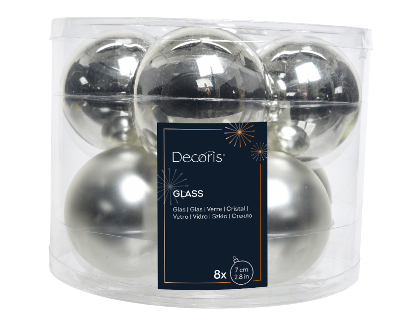 Kerstbal glas 7.00cm 8 stuks - zilver