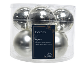 Kerstbal glas 7.00cm 8 stuks - zilver