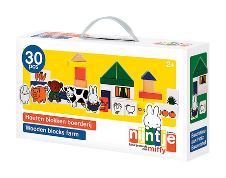 Bambolino Miffy drewniane klocki farma - 28-częściowy zestaw do zabawy dla maluchów ze zwierzętami hodowlanymi, klocki - zabawki edukacyjne wskazówka na prezent - od 2 lat - zabawki