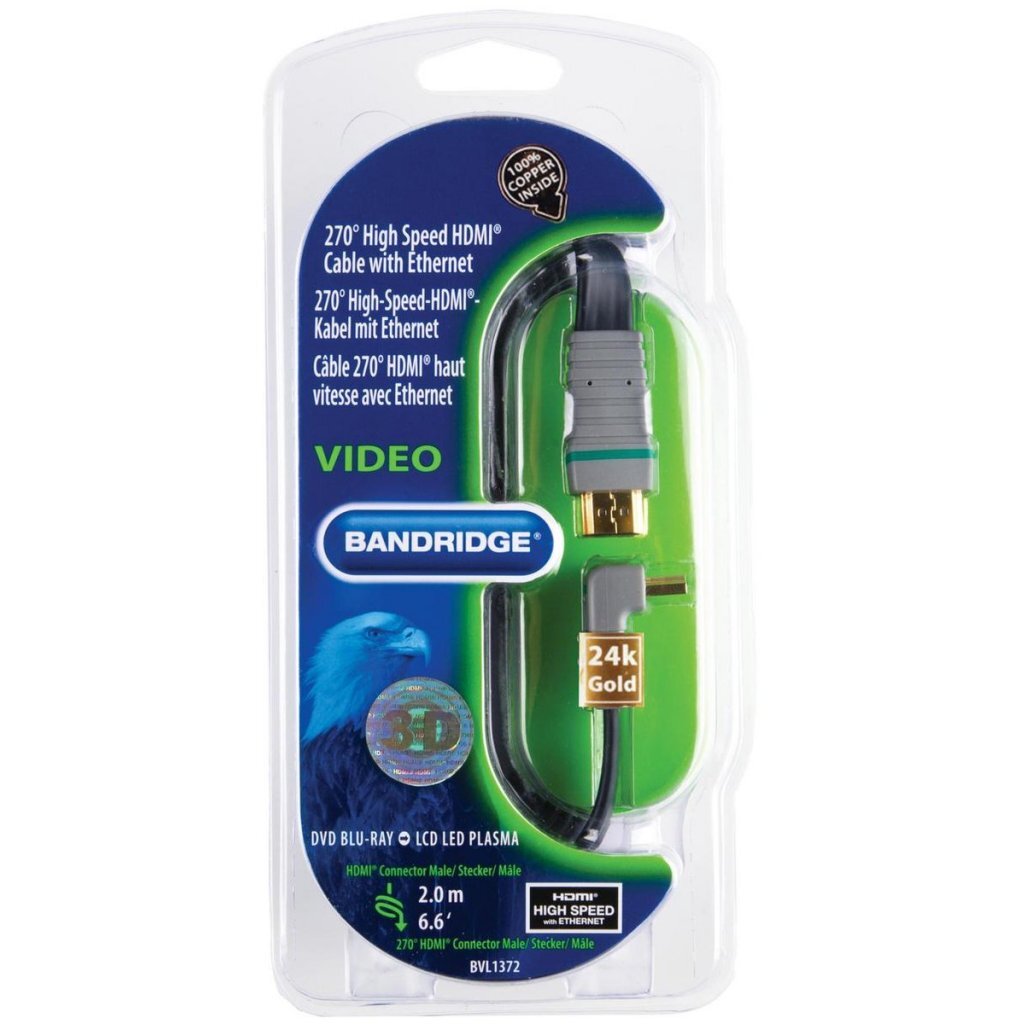 Kabel płaski Bandridge BVL1372 High Speed HDMI 270 stopni, pozłacany, 2 m
