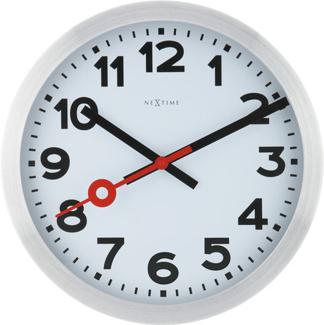 Stacja Nexttime – zegar ścienny – 35 cm – szczotkowane aluminium – biały