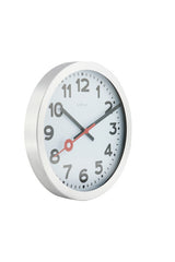 Stacja Nexttime – zegar ścienny, zegar stołowy – 19 cm – szczotkowane aluminium – biały