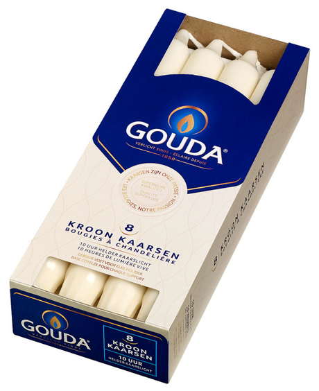 Świeca koronowa Gouda kość słoniowa 240 24 pudełko po 8 sztuk, 10 godzin palenia