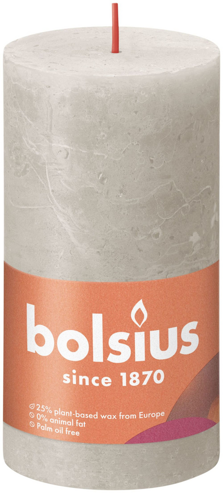 Świeca okrągła Bolsius Shine z kolekcji rustykalnej 130 68 piaskowo-szara - piaskowo-szara