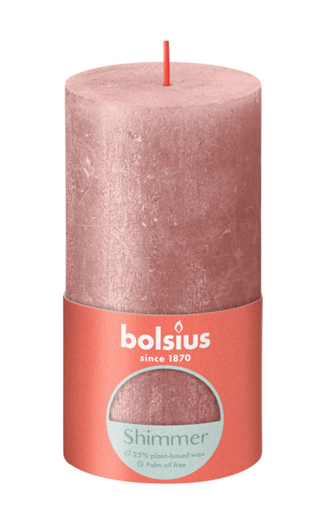 Rustykalna świeca okrągła Bolsius 130 68 połyskujący róż