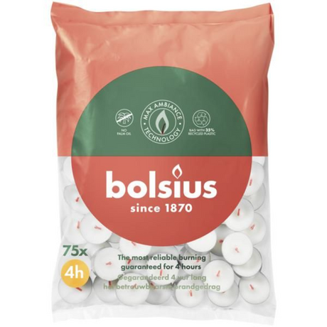 Bolsius herbata jasna biała 4-godzinna torebka 75 sztuk