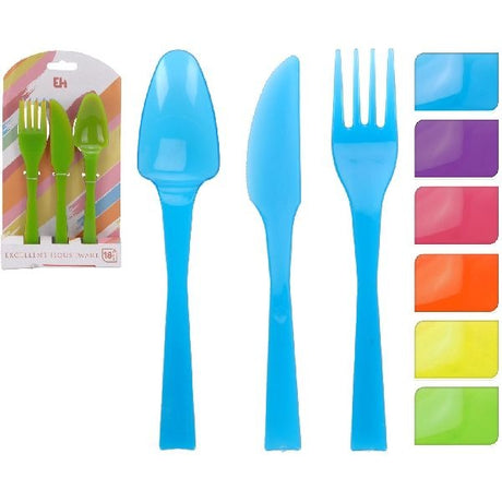 Doskonały zestaw plastikowych sztućców gospodarstwa domowego w 6 kolorach 18 sztuk