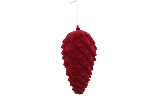 Countryfield dennenappel flocked mea s rood 8x8x20cm