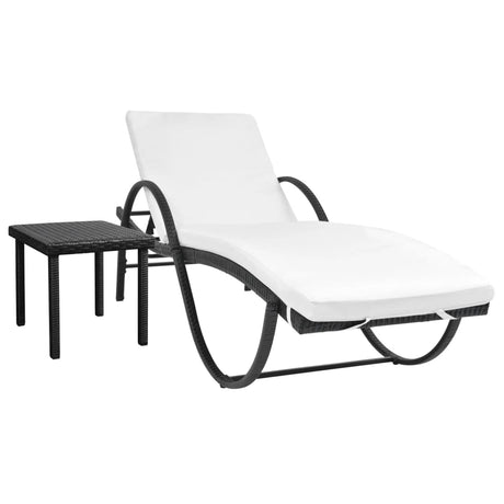 Vidaxl ligbed met kussen en tafel poly rattan zwart