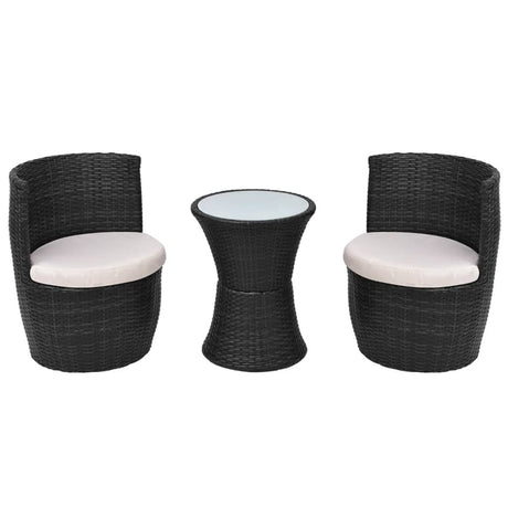 Vidaxl 3-delige bistroset met kussens poly rattan zwart