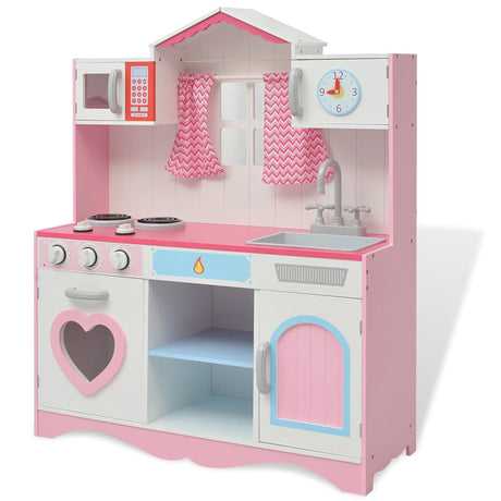 Vidaxl Toy Kitchen Pink and White 82x30x100 cm Wood