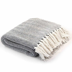 Vidaxl Plaid Herringbone 160x210 cm bawełniany granatowy niebieski
