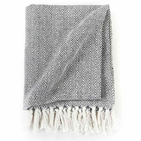 Vidaxl Plaid Herringbone 160x210 cm bawełniany granatowy niebieski