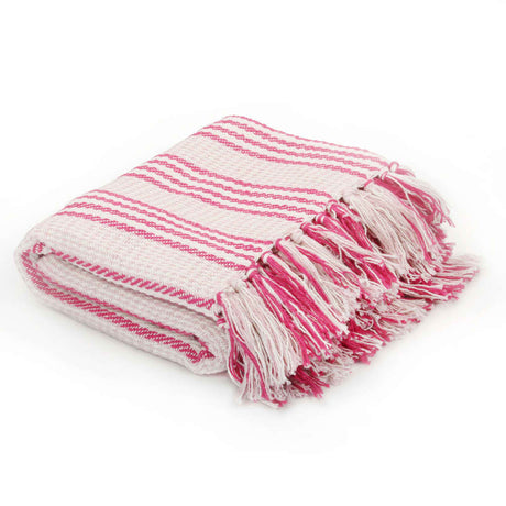Vidaxl Plaid Stripes 160x210 cm bawełniany róż i biały
