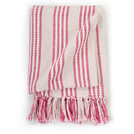 Vidaxl Plaid Stripes 160x210 cm bawełniany róż i biały