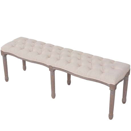 Vidaxl bank 150x40x48 cm linnen massief hout crèmewit