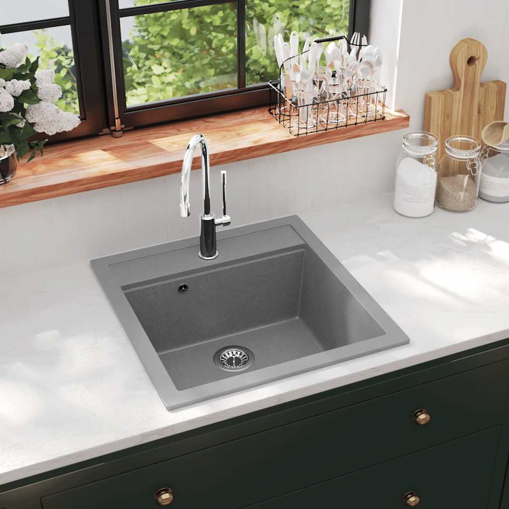 Vidaxl Sink Single Bowl z granitowej szarości