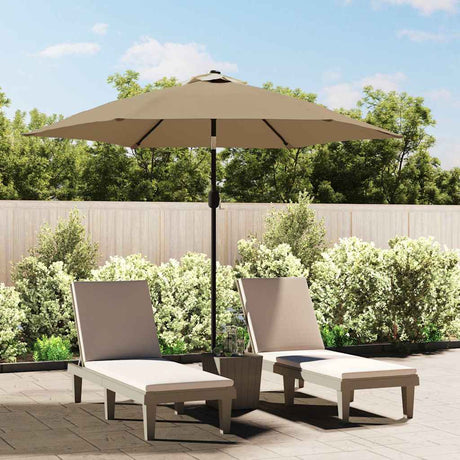 Vidaxl Parasol z oświetleniem LED i stalowym biegunem 300 cm taupe