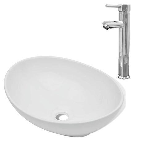 Umywalka łazienkowa Vidaxl z baterią owalną ceramiczną w kolorze białym