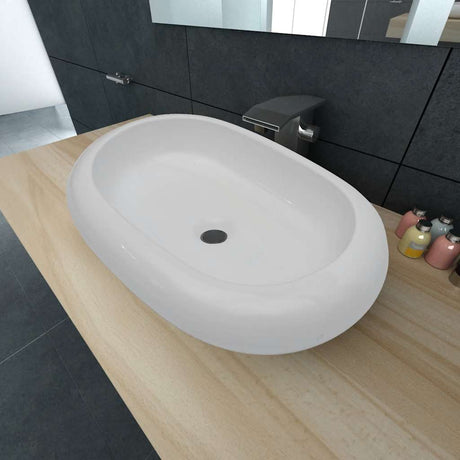 Vidaxl luksusowy zlew ceramiczny Oval 63 x 42 cm (biały)