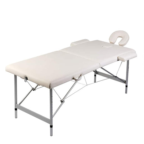Tabela do masażu vidaxl z 2 strefami składana aluminiowa rama kremowa biała