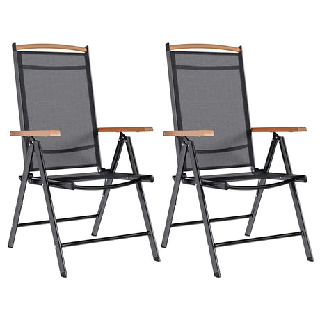 Vidaxl opklapbare stoelen, 2 stuks, aluminium en textiel, zwart.