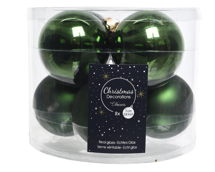 Kerstbal glas 7.00cm 8 stuks - groen
