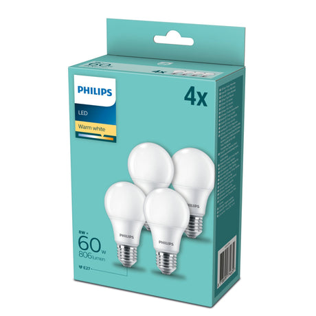 Lampa LED Philips 60w E27 ciepła biel 4 sztuki