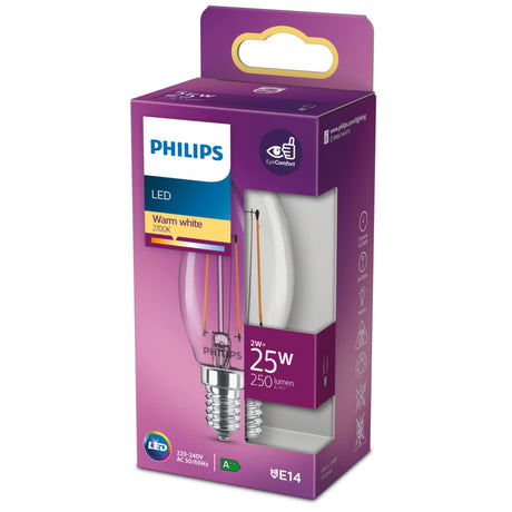 Lampa LED Philips - lampa świecowa z oprawką E14 - ciepłe białe światło: 2700k - 25w - przezroczyste szkło