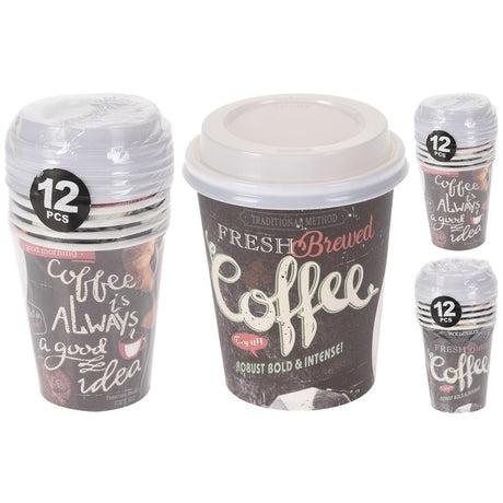 Podstawowy kubek papierowy z plastikową pokrywką, 6 sztuk w różnych kolorach