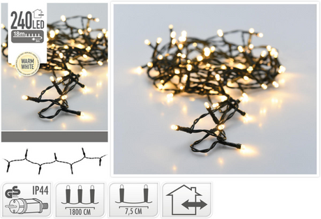 Brak ognia Świąteczne oświetlenie LED na zewnątrz, 240 LED ciepłobiałe 0,5cm światło 7,5 cm pomiędzy światłami, IP44 | 2 szt