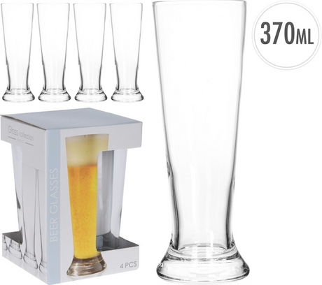 Doskonały zestaw szklanek do piwa do użytku domowego, 4 sztuki, 380 ml, ã˜7xh20,5cm