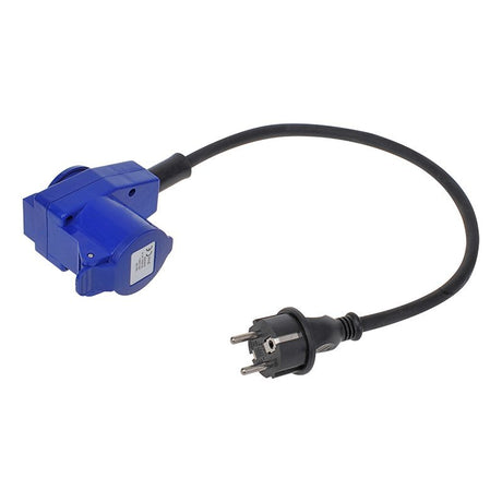 Proplus verloopkabel 40 cm schuko stekker-haakse cee contrastekker + schuko stopcontact zwart blauw