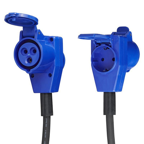 Proplus verloopkabel 40 cm schuko stekker-haakse cee contrastekker + schuko stopcontact zwart blauw