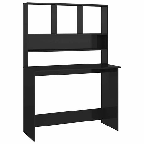 Vidaxl bureau met schappen 110x45x157 cm bewerkt hout hoogglans zwart