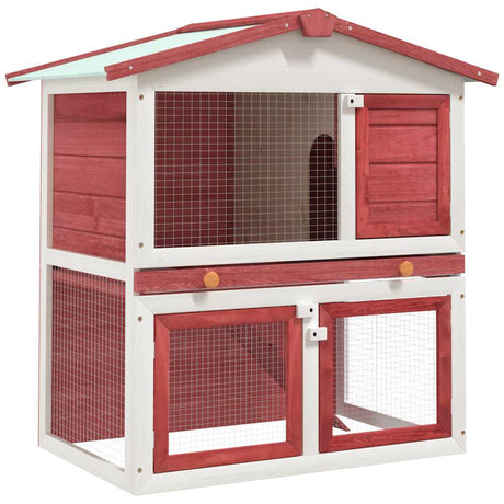 Vidaxl Rabbit Hutch na zewnątrz z 3 drzwiami Wood Red