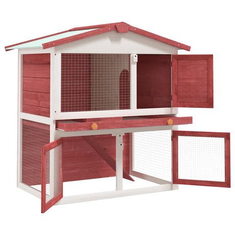 Vidaxl Rabbit Hutch na zewnątrz z 3 drzwiami Wood Red