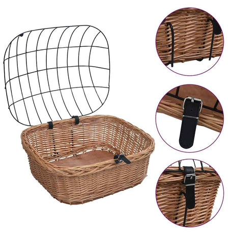 Kosz kierownicy Vidaxl Rower z pokrywką 50x45x35 cm naturalne wierzby