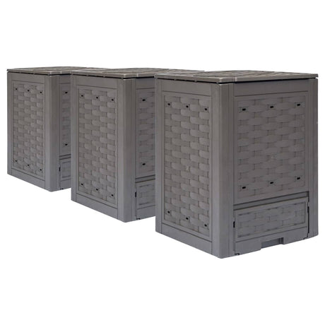 Pojemniki na kompost Vidaxx 3 szt. 900 l 60x60x83 cm plastikowy rattan brązowy